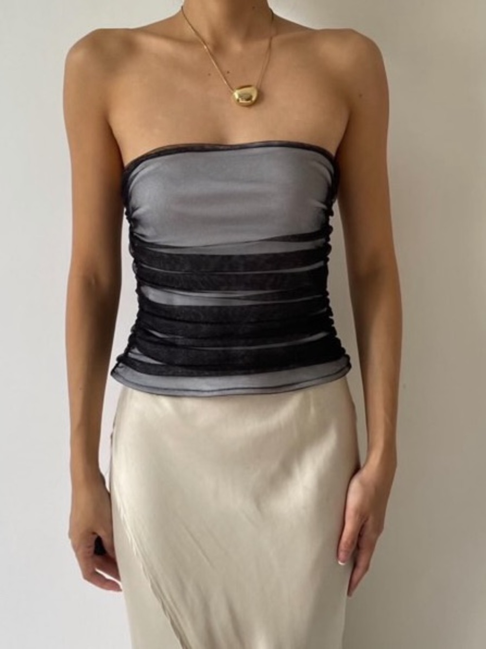 Overlayed Mesh Tube Top (B&W)